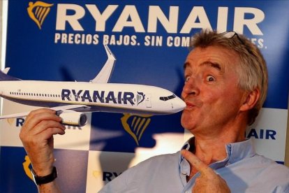 El presidente de la compañía Ryanair, Michael OLeary, al inicio de una rueda de prensa en Madrid