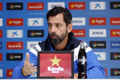 Quique Sánchez Flores, en una rueda de prensa del Espanyol.