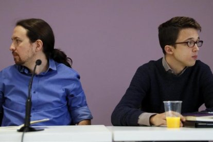 Pablo Iglesias e Íñigo Errejón, durante el consejo ciudadano estatal, el pasado sábado, en Madrid.