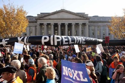 Manifestación en contra del oleoducto Keystone XL, el pasado 6 de noviembre en Washington.