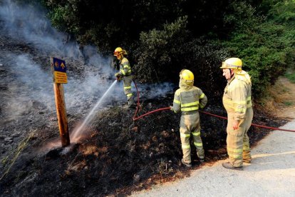 Las brigadas apagan un fuego en Villafranca del Bierzo