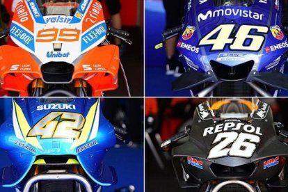 Están son las cúpulas, con todo tipo de artilugios aerodinámicos, de la Ducati (99), Yamaha (46), Suzuki (42) y Honda (26).