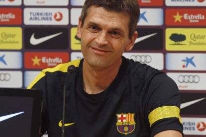 El entrenador del Barça, Tito Vilanova, durante la rueda de prensa .