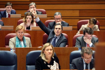 Un momento de la votación, ayer, en el Pleno de las Cortes.