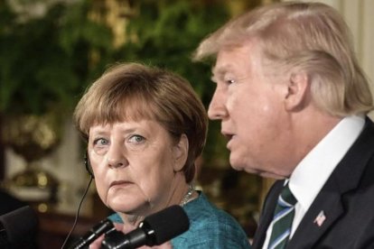 Donald Trump y Angela Merkel en la rueda de prensa posterior a su reunión en la Casa Blanca.