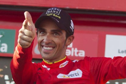 'Purito', Valderde y Contador durante la última etapa de la Vuelta 2012.