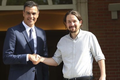 Pedro Sánchez y Pablo Iglesias, en el palacio de la Moncloa