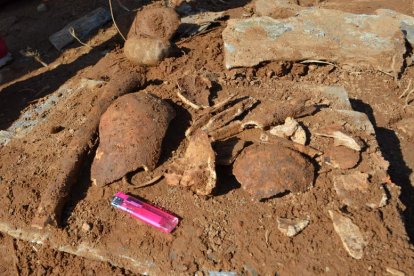 Algunos de los huesos humanos aparecidos en las tumbas. MEDINA