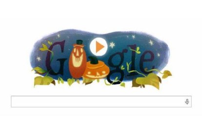 Imagen del doodle del buscador, con una calabaza de Halloween.