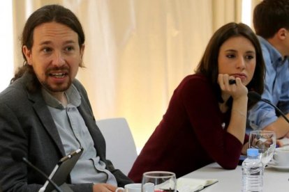 Pablo Iglesias, Irene Montero e Íñigo Errrejón, en el CCE.