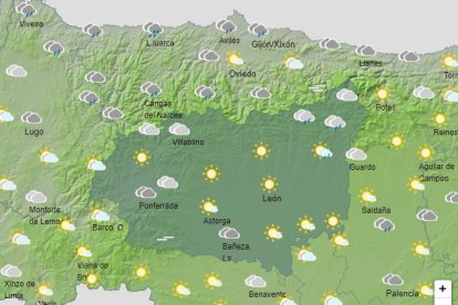 Mapa de la Agencia Estatal de Meteorología donde se muestra la predicción del estado del cielo en la provincia para las 18.00 horas de ho. AEMET