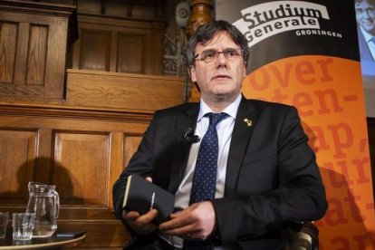 Puigdemont, en un coloquio de la Universidad de Groninga, el pasado febrero.