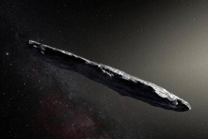 Recreación artística del asteroide Oumuamua elaborada para la NASA.