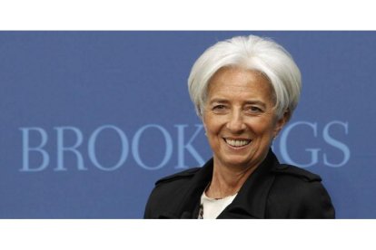 Christine Lagarde durante su discurso de hoy en el Brookings Institution.