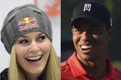 La esquiadora Lindsey Vonn y el golfista estadounidense Tiger Woods.