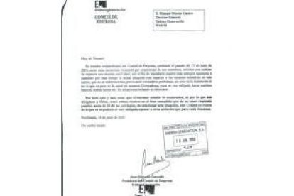 Copia de la carta remitida por el comité al director general de Endesa