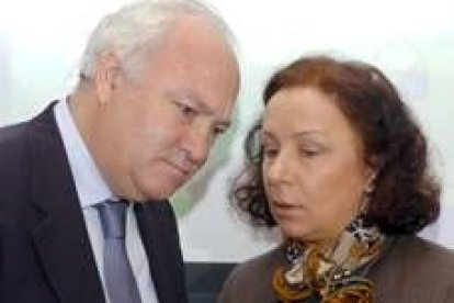 Miguel Ángel Moratinos, ayer con Ana Palacio en el Congreso