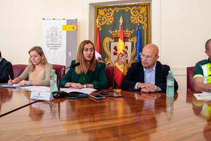 La delegada, acompañada del resto de participantes en la conferencia. CARLOS CAMPILLO/ICAL