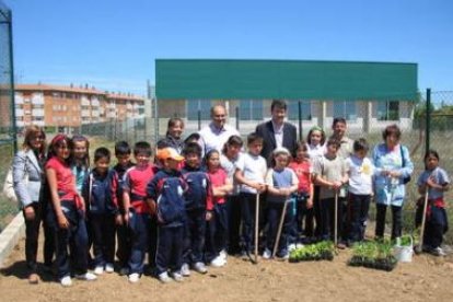 Grupo de alumnos que participan en la experiencia de la creación del huerto escolar