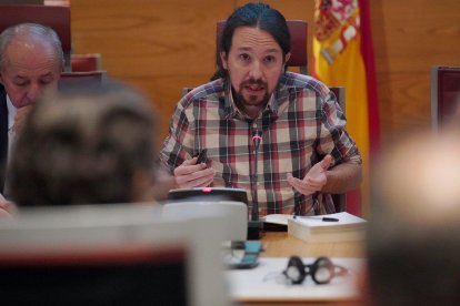 El secretario general de Podemos, Pablo Iglesias, en la comisión sobre la financiación ilegal de los partidos del Senado