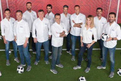 El equipo de presentadores y reporteros de Mediaset que cubrirá el Mundial de fútbol de Rusia.