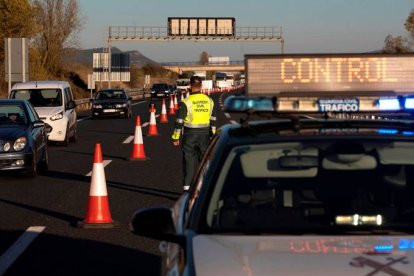 Agentes de la Guardia Civil durante el control en al autovía A1. SANTI OTERO