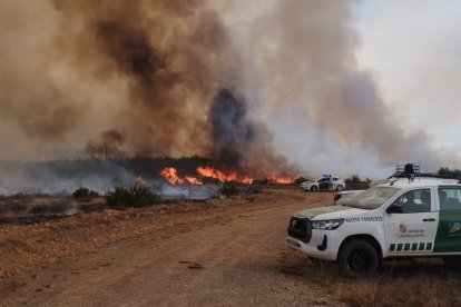 Imagen del incendio en la tarde de ayer. DL