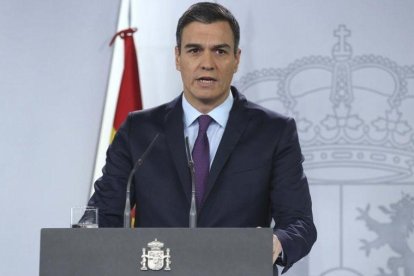 El presidente del Gobierno, Pedro Sánchez, en una comparecencia en la Moncloa.