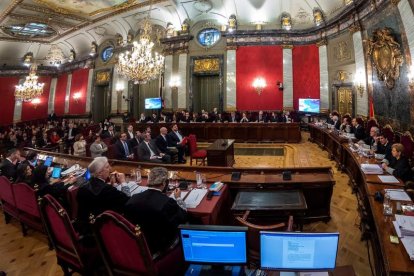 Imagen del juicio por el 1-O que se celebra en el Tribunal Supremo. EMILIO NARANJO