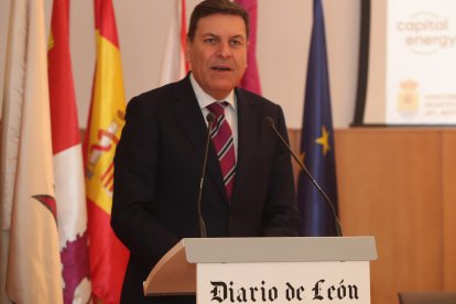 El consejero de Economía y Hacienda de la Junta, Carlos Fernández Carriedo, esta mañana durante su ponencia en el Congreso sobre Economía del Bierzo celebrado en Ponferrada. L. DE LA MATA