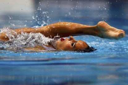 Ona Carbonell, durante su ejercicio en la rutina libre del solo de sincronizada con el que ha logrado la medalla de plata.