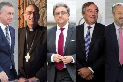 De izquierda a derecha, Íñigo Urkullu, Juan José Omella, Enric Millo, Juan Rosell y Pedro Arriola.