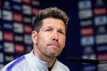 Diego Simeone, técnico del Atlético de Madrid, este viernes en rueda de prensa.