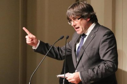 Carles Puigdemont, durante su discurso en el acto de Bruselas con alcaldes del pasado 7 de noviembre.