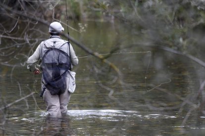 Un pescador en uno de los muchos tramos que existen a lo largo y ancho de la provincia. FERNANDO OTERO