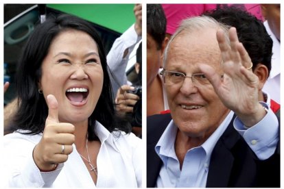 Keiko Fujimori (izquierda) y Pedro Pablo Kuczynski, candidatos a la presidencia de Perú.