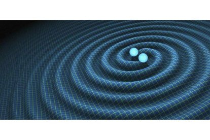 Ondas gravitacionales formada por dos neutrones binarios. EFE