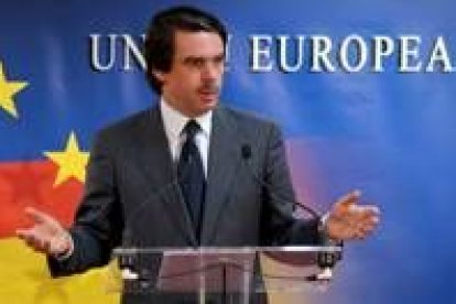 José María Aznar, durante la rueda de prensa que ofreció al término del Consejo Europeo de Bruselas