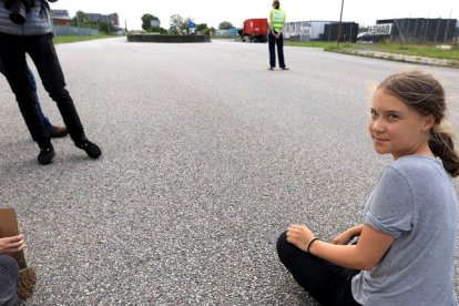 Greta Thumber, en una de sus protestas en Suiza en el mes de julio. ANDREAS HILLERGREN