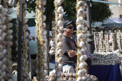 Las ristras son ya una tradición en la Feria del Ajo de Santa Marina del Rey. DL