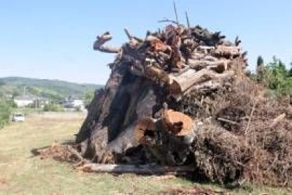 La pira de madera de San Juan de la Mata ya lista para cumplir con el ritual del fuego esta noche