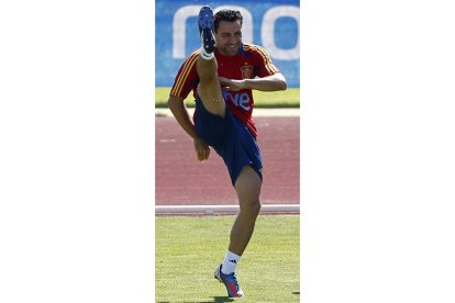 Xavi, en el entrenamiento de ayer en Las Rozas.