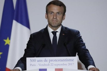 Macron, durante un discurso por el 500 aniversario de la reforma protestante, el 22 de septiembre, en París.