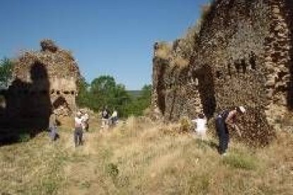 Miembros de Promonumenta durante una campaña de limpieza en el castillo de Villapadierna