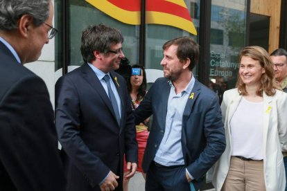 Quim Torra, Carles Puigdemont, Antoni Comín y Meritxell Serret. STEPHANIE LECOC