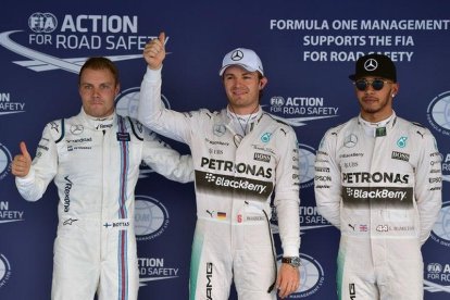 Valtteri Bottas, Nico Rosberg y Lewis Hamilton.