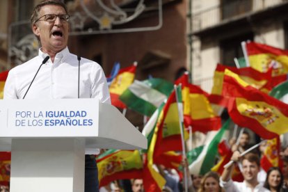 Alberto Núñez Feijóo durante el acto de los populares organizado en Málaga. JORGE ZAPATA