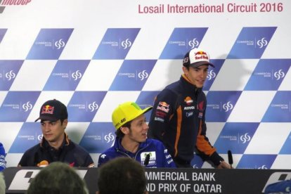 Márquez y Rossi, en la sala de prensa en Doha.