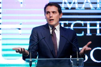 El expresidente de Ciudadanos, Albert Rivera, durante su comparecencia de ayer.