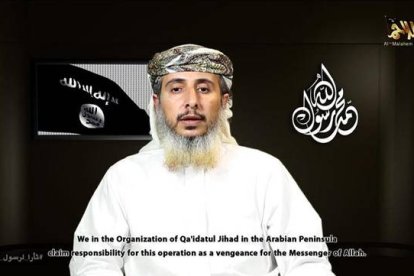 Nasr bin Ali al Anesi, uno de los líderes de Al Qaeda en Yemen, en su mensaje de vídeo difundido en una web islamista.